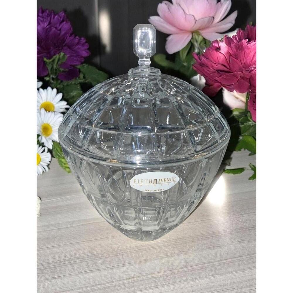 Fifth Avenue "Emerald" 7" Covered Candy Dish Lead Crystal